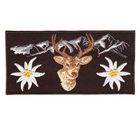 Alpen Berge Dunkelbraun Hirsch Edelweiß Aufnäher zum aufbügeln Bügelbild Applikation Aufbügler für Kleidung gestickter Bügelflicken Blume Tracht Bayern Patch Größe 13 x 6,5 cm