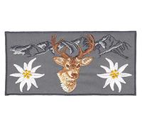 Alpen Berge Grau Hirsch Edelweiß Aufnäher zum aufbügeln Bügelbild Applikation Aufbügler für Kleidung gestickter Bügelflicken Blume Tracht Bayern Patch Größe 13 x 6,5 cm