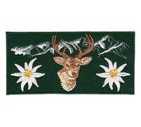 Alpen Berge Grün Hirsch Edelweiß Aufnäher zum aufbügeln Bügelbild Applikation Aufbügler für Kleidung gestickter Bügelflicken Blume Tracht Bayern Patch Größe 13 x 6,5 cm