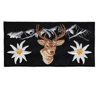 Alpen Berge Schwarz Hirsch Edelweiß Aufnäher zum aufbügeln Bügelbild Applikation Aufbügler für Kleidung gestickter Bügelflicken Blume Tracht Bayern Patch Größe 13 x 6,5 cm