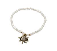 Alpenflüstern Filigran Perlen-Trachten-Armband Strass-Edelweiß - Damen-Trachtenschmuck mit antik-Gold-farbenem Edelweiss, elastische Trachten-Armkette, Perlenarmband Creme-weiß DAB050