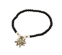 Alpenflüstern Filigran Perlen-Trachten-Armband Strass-Edelweiß - Damen-Trachtenschmuck mit antik-Gold-farbenem Edelweiss, elastische Trachten-Armkette, Perlenarmband schwarz DAB050