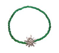 Alpenflüstern Filigran Perlen-Trachten-Armband Strass-Edelweiss - Damen-Trachtenschmuck mit antik-Silber-farbenem Trachten-Edelweiss, elastische Trachten-Armkette, Perlenarmband grün DAB073