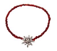 Alpenflüstern Filigran Perlen-Trachten-Armband Strass-Edelweiss - Damen-Trachtenschmuck mit antik-Silber-farbenem Trachten-Edelweiss, elastische Trachten-Armkette, Perlenarmband rot DAB073