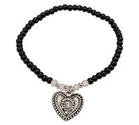 Alpenflüstern Filigran Perlen-Trachten-Armband Trachtenherz - Damen-Trachtenschmuck mit antik-Silber-farbenem Trachten-Herz, elastische Trachten-Armkette, Perlenarmband schwarz DAB055