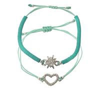 Alpenflüstern Heishi Perlen Trachten-Armband Set Strass-Edelweiss und Herz - Damen-Trachtenschmuck mit Edelweiss und Trachten-Herz silber-farben, verstellbare Armketten (türkis) DAB079
