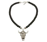 Alpenflüstern Männer Holzperlen-Halskette Stierkopf antik-Silber-Farben HHK005
