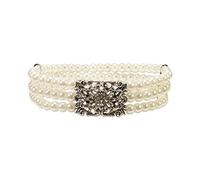 Alpenflüstern Perlen-Trachten-Armband Edda - elastische mehrreihige Trachten-Armkette mit Strass-Mittelteil, eleganter Damen-Trachtenschmuck, Perlenarmband Creme-weiß, klare Steine DAB060