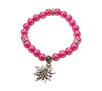 Alpenflüstern Perlen-Trachten-Armband Fiona mit Strass-Edelweiß - Damen-Trachtenschmuck, elastische Trachten-Armkette, Perlenarmband pink-Fuchsia DAB011