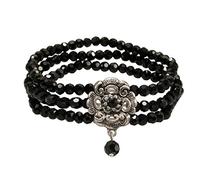 Alpenflüstern Perlen-Trachten-Armband Frederike - elastische mehrreihige Trachten-Armkette mit Strass-Mittelteil, eleganter Damen-Trachtenschmuck, Perlenarmband (schwarz) DAB056