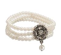 Alpenflüstern Perlen-Trachten-Armband Frederike - elastische mehrreihige Trachten-Armkette mit Strass-Mittelteil, eleganter Damen-Trachtenschmuck, Perlenarmband Creme-weiß DAB056