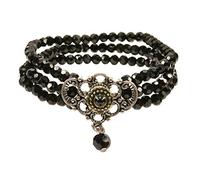 Alpenflüstern Perlen-Trachten-Armband Hedwig - elastische mehrreihige Trachten-Armkette mit Strass-Mittelteil, eleganter Damen-Trachtenschmuck, Perlenarmband schwarz DAB058
