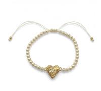 Alpenflüstern Perlen-Trachten-Armband Knoten-Herz mit Ziehverschluss - Damen-Trachtenschmuck mit gold-farbenem Trachten-Herz, verstellbare Trachten-Armkette, Perlenarmband (creme-weiß) DAB096