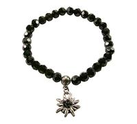Alpenflüstern Perlen-Trachten-Armband Strass-Edelweiss mini - Damen-Trachtenschmuck, elastische Trachten-Armkette, Perlenarmband schwarz DAB059
