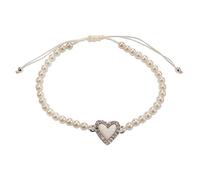 Alpenflüstern Perlen-Trachten-Armband Strass-Herz mit Ziehverschluss - Damen-Trachtenschmuck mit silber-farbenem Trachten-Herz, verstellbare Trachten-Armkette, Perlenarmband (creme-weiß) DAB084