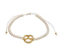 Alpenflüstern Perlen-Trachten-Armband Strassbreze mit Ziehverschluss - Damen-Trachtenschmuck mit antik-silber-farbenem Wiesn Ornament, verstellbare Armkette, Perlenarmband (gold-farben) DAB093