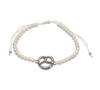 Alpenflüstern Perlen-Trachten-Armband Strassbreze mit Ziehverschluss - Damen-Trachtenschmuck mit antik-silber-farbenem Wiesn Ornament, verstellbare Armkette, Perlenarmband (silber-farben) DAB093