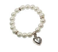 Alpenflüstern Perlen-Trachten-Armband Trachtenherz - Damen-Trachtenschmuck, elastische Trachten-Armkette, Perlenarmband Creme-weiß DAB015