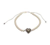 Alpenflüstern Perlen-Trachten-Armband Trachtenherz mit Ziehverschluss - Damen-Trachtenschmuck mit bicolorr-farbenem Trachtenherz, verstellbare Armkette, Perlenarmband (creme-weiß) DAB089