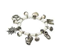 Alpenflüstern Perlen-Trachten-Armband Trachtenzauber - Damen-Trachtenschmuck, elastische Trachten-Armkette mit Anhängern, Perlenarmband Creme-weiß DAB041