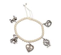 Alpenflüstern Perlen-Trachten-Armband Volksfest mit Ziehverschluss - Damen-Trachtenschmuck mit antiksilber-farbenen Anhängern, verstellbare Armkette, Perlenarmband (creme-weiß) DAB094