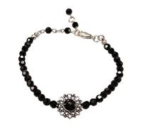 Alpenflüstern Perlen-Trachten-Armkette Helena - Damen-Trachtenschmuck mit antik-silber-farbenem Trachten-Ornament, elastische Trachten-Armkette, Perlenarmband schwarz DAB076