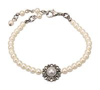 Alpenflüstern Perlen-Trachten-Armkette Helena - Damen-Trachtenschmuck mit antik-silber-farbenem Trachten-Ornament, elastische Trachten-Armkette, Perlenarmband (creme-weiß) DAB076