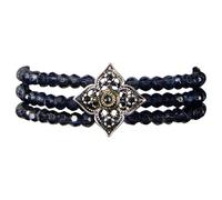 Alpenflüstern Perlen-Trachten-Armkette Louise 3-reihig - Damen-Trachtenschmuck mit bi-color-farbenem Trachten-Ornament, elastische Trachten-Armkette, Perlenarmband (blau-grau) DAB086