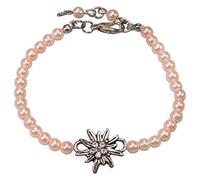 Alpenflüstern Perlen-Trachten-Armkette Strass-Edelweiß - Damen-Trachtenschmuck mit antik-silber-farbenem Trachten-Edelweiss, Trachten-Armkette, Perlenarmband (rosa-rosé) DAB074