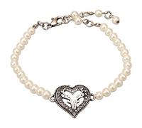 Alpenflüstern Perlen-Trachten-Armkette Strassherz-Hirsch - Damen-Trachtenschmuck mit antik-silber-farbenem Trachten-Strassherz, Trachten-Armband, Perlenarmband (creme-weiß) DAB075