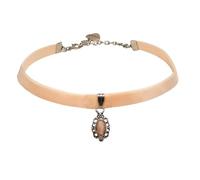 Alpenflüstern Samt-Kropfband Trachten-Stein - nostalgische Trachtenkette enganliegend, Halskette elastisch, eleganter Damen-Trachtenschmuck, Samtkropfband schmal (apricot) DHK196