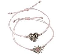 Alpenflüstern Trachten-Armband Set Strass-Edelweiß und Trachtenherz - Damen-Trachtenschmuck mit antik-Silber-farbenem Edelweiss und Trachten-Herz, verstellbare Trachten-Armketten rosé-rosa DAB053
