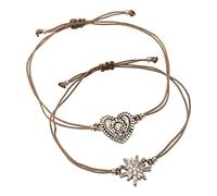 Alpenflüstern Trachten-Armband Set Strass-Edelweiß und Trachtenherz - Damen-Trachtenschmuck mit antik-Silber-farbenem Edelweiss und Trachten-Herz, verstellbare Trachten-Armketten braun DAB053
