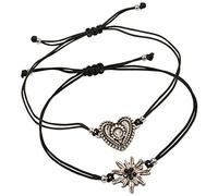 Alpenflüstern Trachten-Armband Set Strass-Edelweiß und Trachtenherz - Damen-Trachtenschmuck mit antik-Silber-farbenem Edelweiss und Trachten-Herz, verstellbare Trachten-Armketten schwarz DAB053