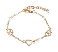 Alpenflüstern Trachten-Armkette Breze und Herz - Damen-Trachtenschmuck mit antik-silber-farbenem Trachten-Strassherz, Trachten-Armband, Perlenarmband (gold-farben) DAB092