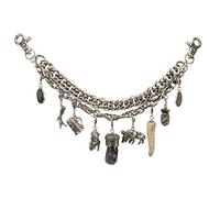Alpenflüstern Trachten-Charivari Josef - Hochwertiger Herren-Trachtenschmuck mit Trophäen-Anhängern für die Lederhose, echtes Hirschhorn und Amethyst, (antik-silber-farben) HCH009