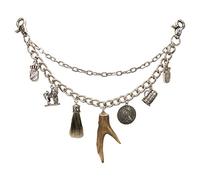 Alpenflüstern Trachten-Charivari Xaver - Hochwertiger Herren-Trachtenschmuck mit Trophäen-Anhängern für die Lederhose, echtes Hirschhorn, (antik-silber-farben) HCH001