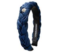 Alpenflüstern Trachten-Haarreif Leinen Flechtoptik & Strass-Edelweiß Greta - Damen Haarschmuck rutschfest, Haarband geflochten fürs Dirndl (blau) ADV145