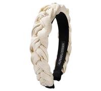 Alpenflüstern Trachten-Haarreif Leinen Flechtoptik & Strass-Edelweiß Greta - Damen Haarschmuck rutschfest, Haarband geflochten fürs Dirndl (natur-weiss) ADV145