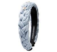 Alpenflüstern Trachten-Haarreif Leinen Flechtoptik & Strass-Edelweiß Greta - Damen Haarschmuck rutschfest, Haarband geflochten fürs Dirndl (hell-blau) ADV145