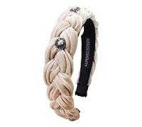 Alpenflüstern Trachten-Haarreif Samt Flechtoptik Helena - Damen Haarschmuck geflochten mit Perlen-Ornament, Haarband rutschfest fürs Dirndl (beige-braun) ADV133