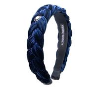 Alpenflüstern Trachten-Haarreif Samt Flechtoptik Helena - Damen Haarschmuck geflochten mit Perlen-Ornament, Haarband rutschfest fürs Dirndl (blau) ADV133