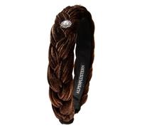 Alpenflüstern Trachten-Haarreif Samt Flechtoptik Helena - Damen Haarschmuck geflochten mit Perlen-Ornament, Haarband rutschfest fürs Dirndl (dunkel-braun) ADV133