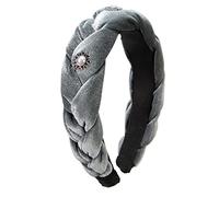 Alpenflüstern Trachten-Haarreif Samt Flechtoptik Helena - Damen Haarschmuck geflochten mit Perlen-Ornament, Haarband rutschfest fürs Dirndl (grau) ADV133