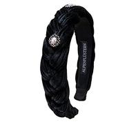 Alpenflüstern Trachten-Haarreif Samt Flechtoptik Helena - Damen Haarschmuck geflochten mit Perlen-Ornament, Haarband rutschfest fürs Dirndl (schwarz) ADV133