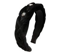Alpenflüstern Trachten-Samt-Haarreif Flechtoptik & Strass-Edelweiß - Haarschmuck, Haarband fürs Dirndl (schwarz) ADV129