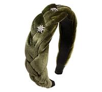 Alpenflüstern Trachten-Haarreif Samt Flechtoptik & Strass-Edelweiß - Damen Haarschmuck rutschfest, Haarband geflochten fürs Dirndl (grün) ADV129