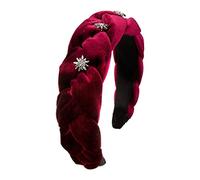 Alpenflüstern Trachten-Haarreif Samt Flechtoptik & Strass-Edelweiß - Damen Haarschmuck rutschfest, Haarband geflochten fürs Dirndl (dunkelrot-bordeaux) ADV129