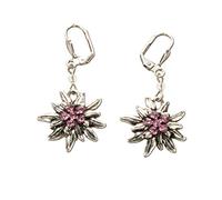 Alpenflüstern Trachten-Ohrhänger Strass-Edelweiß - Damen-Trachtenschmuck, Trachten-Ohrringe antik-silber-farben mit Strass-Steinen (rosé-rosa) DOR008