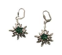 Alpenflüstern Trachten-Ohrhänger Strass-Edelweiß - Damen-Trachtenschmuck, Trachten-Ohrringe antik-silber-farben mit Strass-Steinen (grün) DOR008